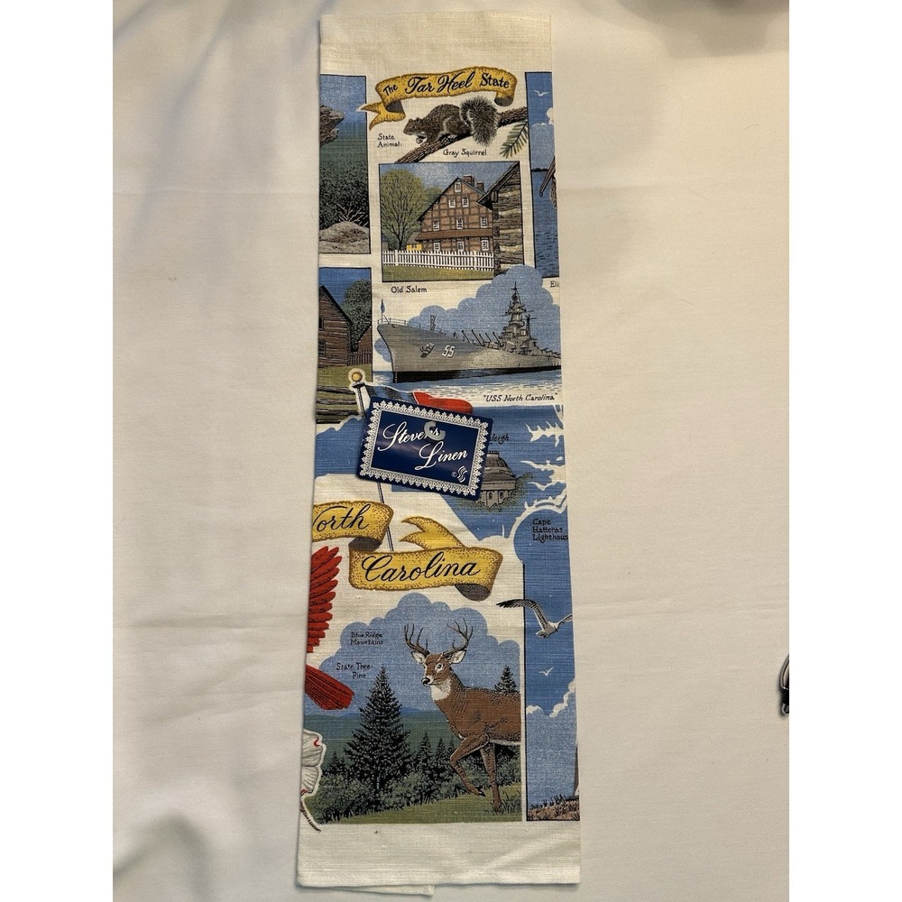 VTG  Linen Souvenir North Carolina Kitchen Dish Tea Towel 26x16 NWT Stevens
